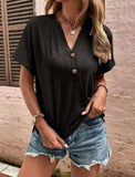 Full Size Casual Notched Short Sleeve Blouse Plus Size - Trendsi - Flyclothing LLC