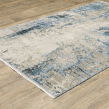 4' X 6' Blue Grey Ivory Light Blue And Dark Blue Abstract Power Loom Stain Resistant Area Rug With Fringe - Homeroots