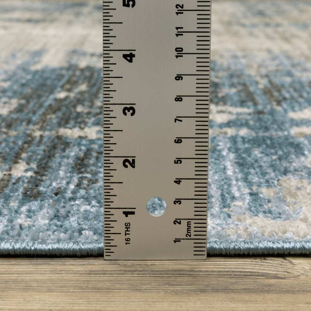 4' X 6' Blue Grey Ivory Light Blue And Dark Blue Abstract Power Loom Stain Resistant Area Rug With Fringe - Homeroots - Flyclothing LLC