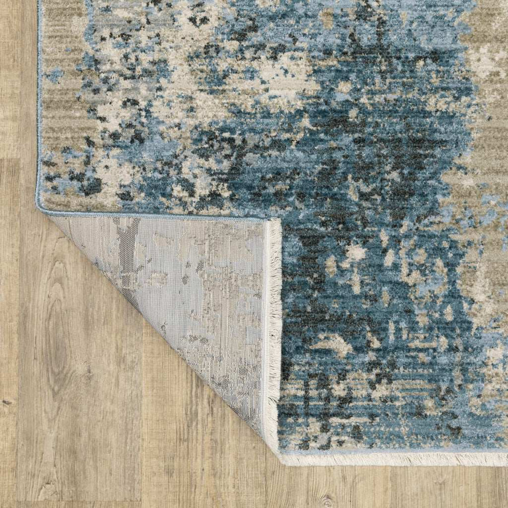 8' X 11' Blue Grey Ivory Light Blue And Dark Blue Abstract Power Loom Stain Resistant Area Rug With Fringe - Homeroots - Flyclothing LLC