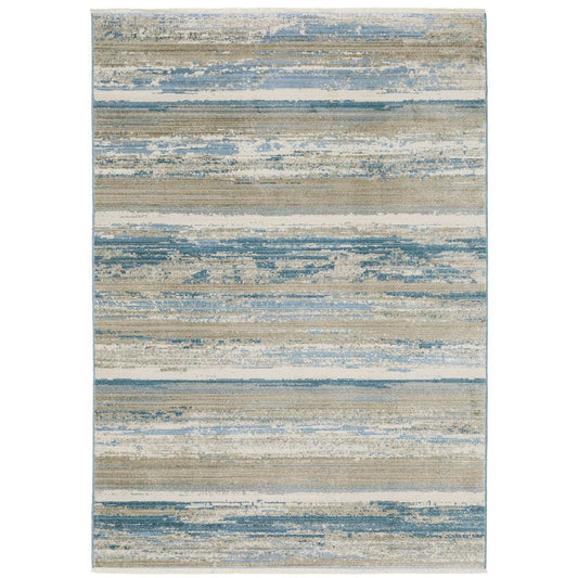 2' X 8' Blue And Ivory Abstract Power Loom Runner Rug With Fringe - Homeroots - Flyclothing LLC
