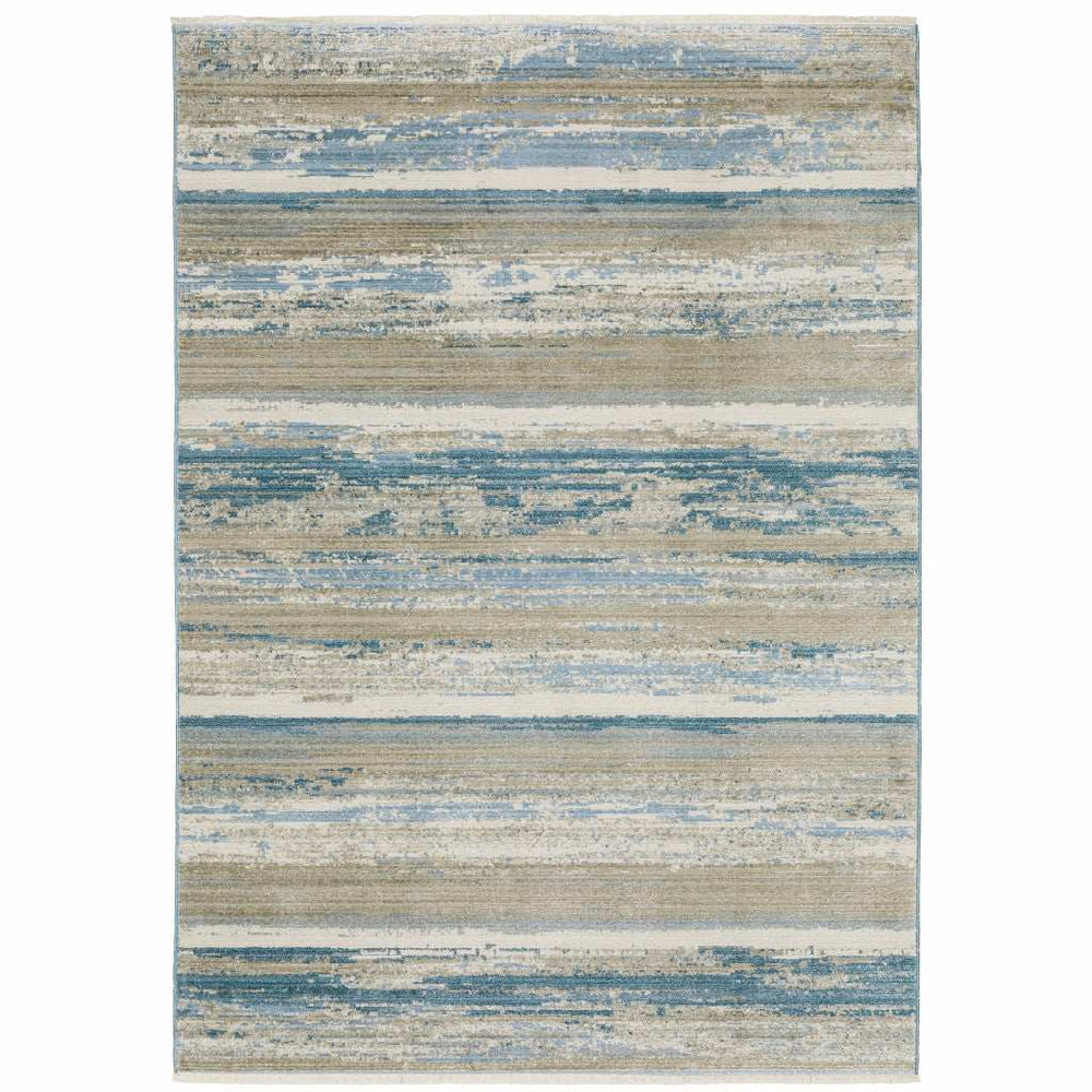 4' X 6' Ivory Beige Grey Blue And Tan Abstract Power Loom Stain Resistant Area Rug With Fringe - Homeroots - Flyclothing LLC