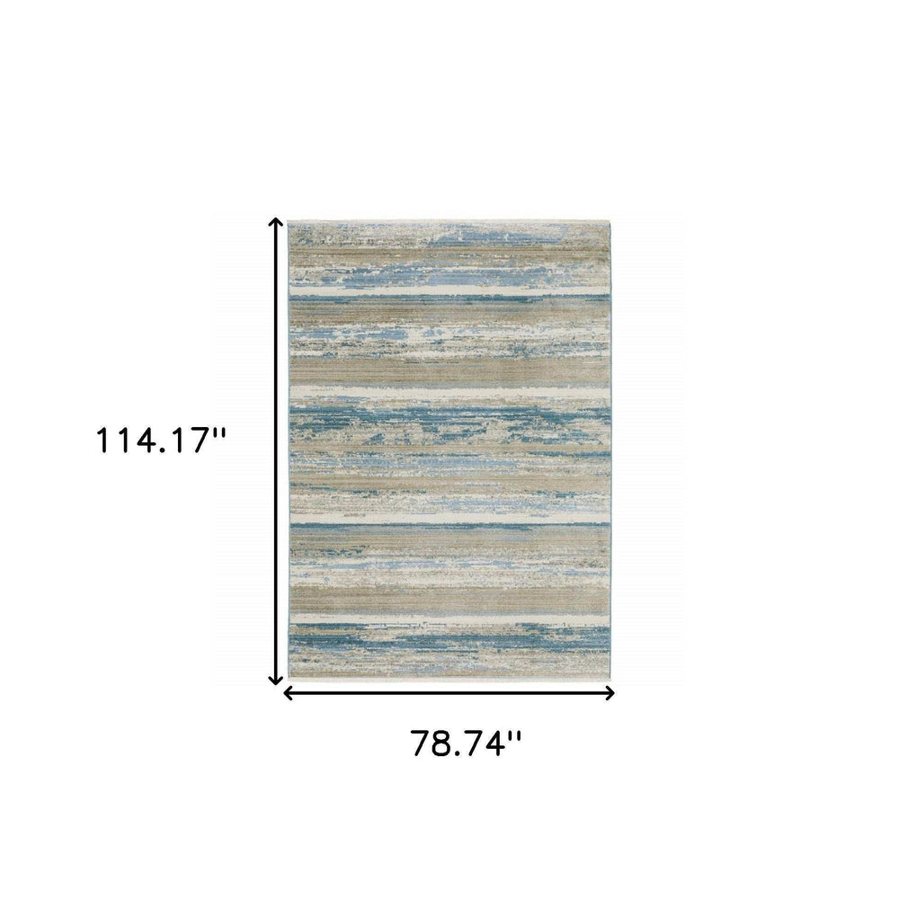 6' X 9' Ivory Beige Grey Blue And Tan Abstract Power Loom Stain Resistant Area Rug With Fringe - Homeroots - Flyclothing LLC