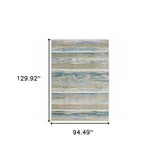 8' X 11' Ivory Beige Grey Blue And Tan Abstract Power Loom Stain Resistant Area Rug With Fringe - Homeroots - Flyclothing LLC