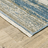 10' X 13' Ivory Beige Grey Blue And Tan Abstract Power Loom Stain Resistant Area Rug With Fringe - Homeroots
