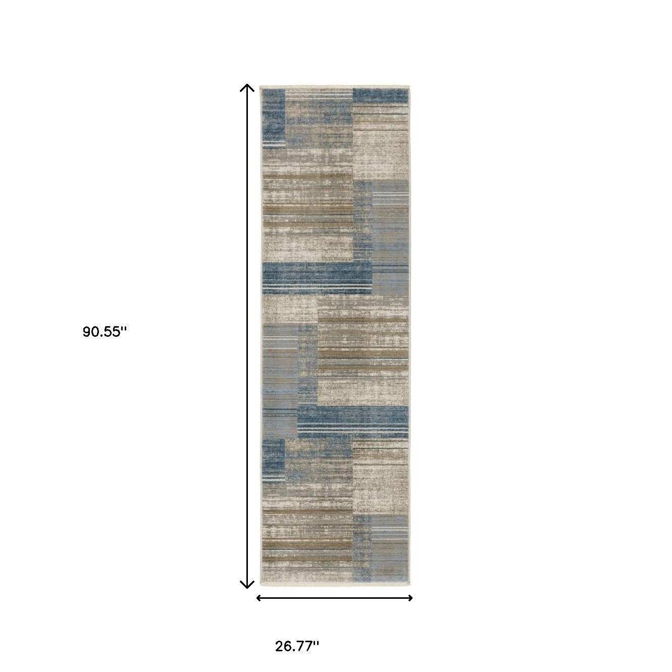 8' Beige Blue and Gray Geometric Power Loom Runner Rug - Homeroots - Flyclothing LLC