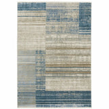 4' X 6' Blue Dark Blue Teal Grey Ivory Beige And Tan Geometric Power Loom Stain Resistant Area Rug With Fringe - Homeroots - Flyclothing LLC