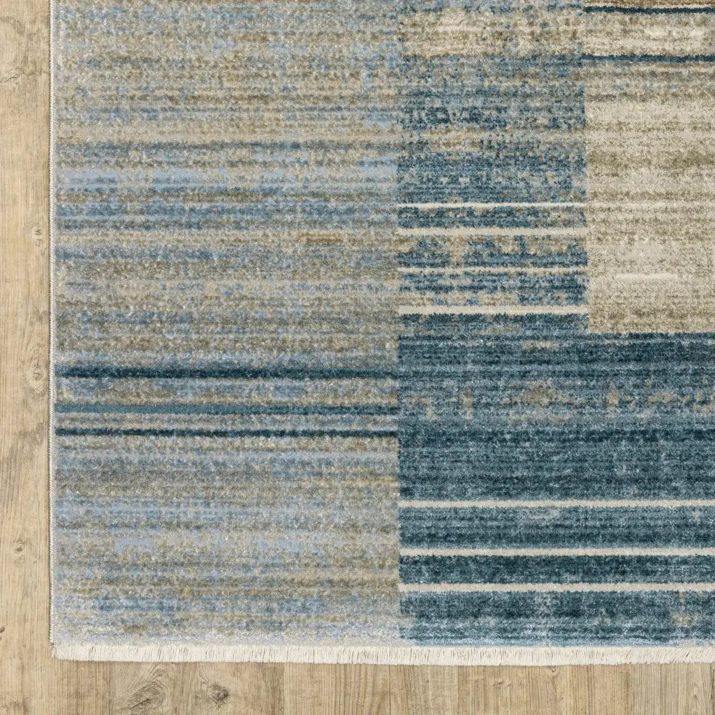 4' X 6' Blue Dark Blue Teal Grey Ivory Beige And Tan Geometric Power Loom Stain Resistant Area Rug With Fringe - Homeroots - Flyclothing LLC