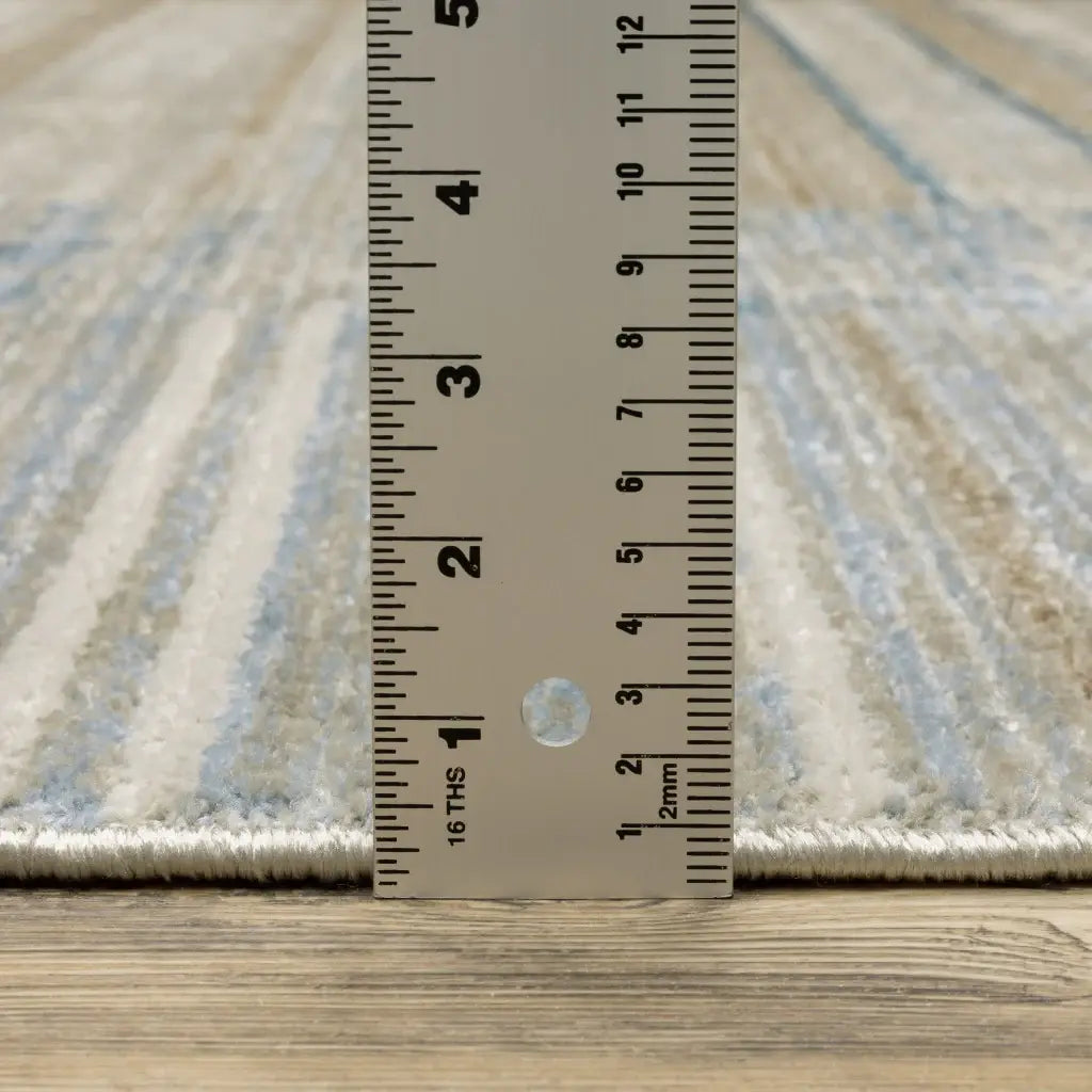 4' X 6' Blue Dark Blue Teal Grey Ivory Beige And Tan Geometric Power Loom Stain Resistant Area Rug With Fringe - Homeroots - Flyclothing LLC