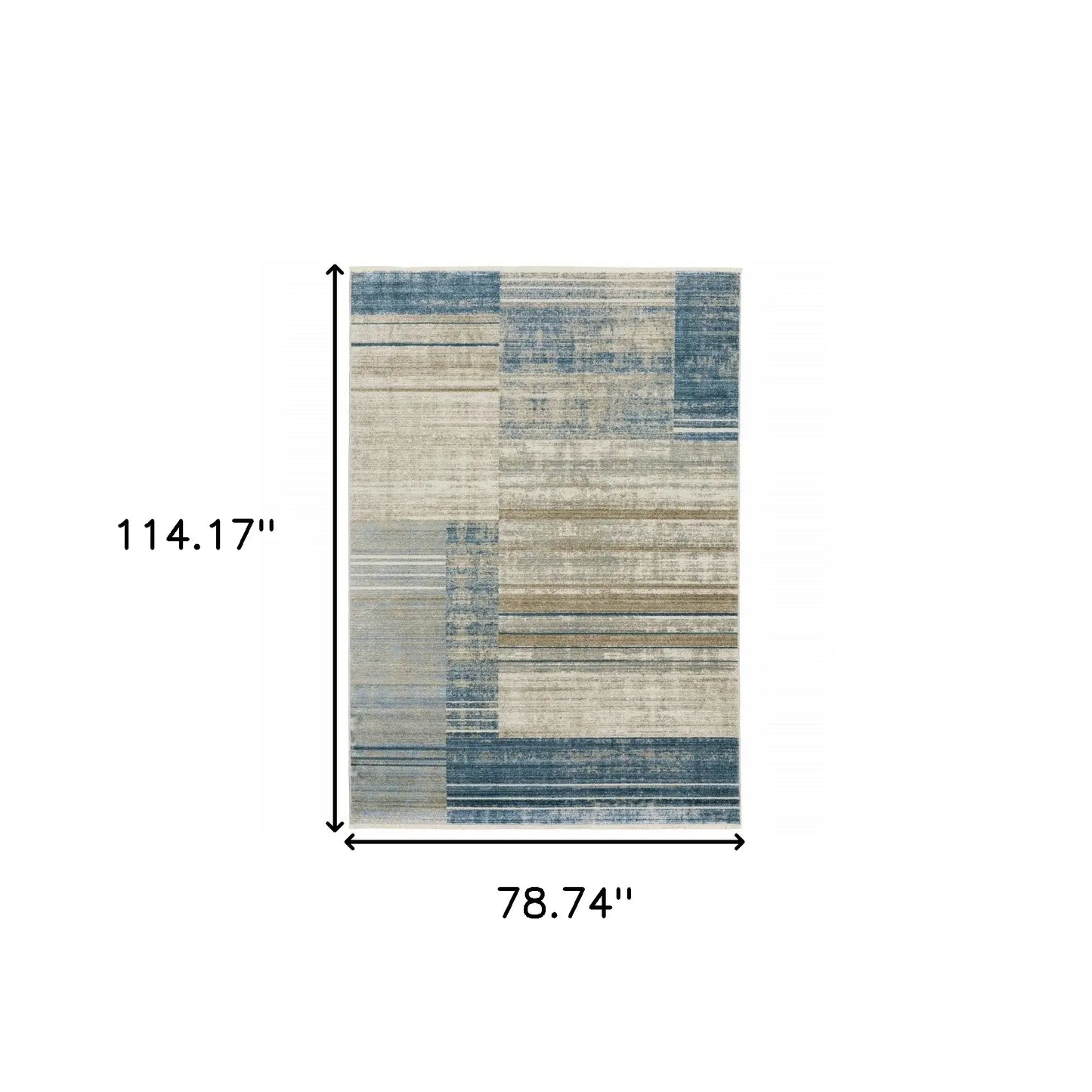 6' X 9' Blue Dark Blue Teal Grey Ivory Beige And Tan Geometric Power Loom Stain Resistant Area Rug With Fringe - Homeroots - Flyclothing LLC