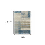6' X 9' Blue Dark Blue Teal Grey Ivory Beige And Tan Geometric Power Loom Stain Resistant Area Rug With Fringe - Homeroots - Flyclothing LLC