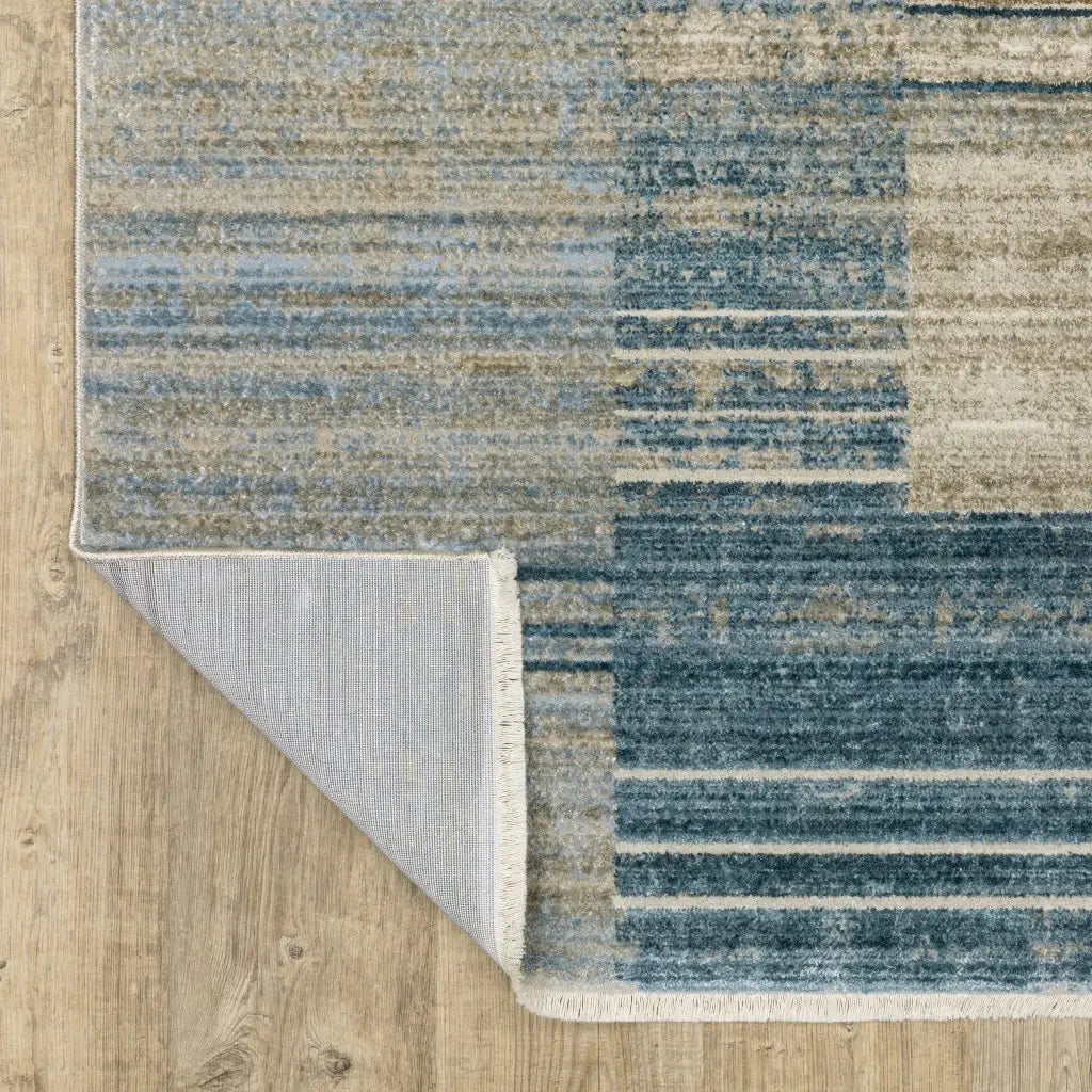8' X 11' Blue Dark Blue Teal Grey Ivory Beige And Tan Geometric Power Loom Stain Resistant Area Rug With Fringe - Homeroots - Flyclothing LLC