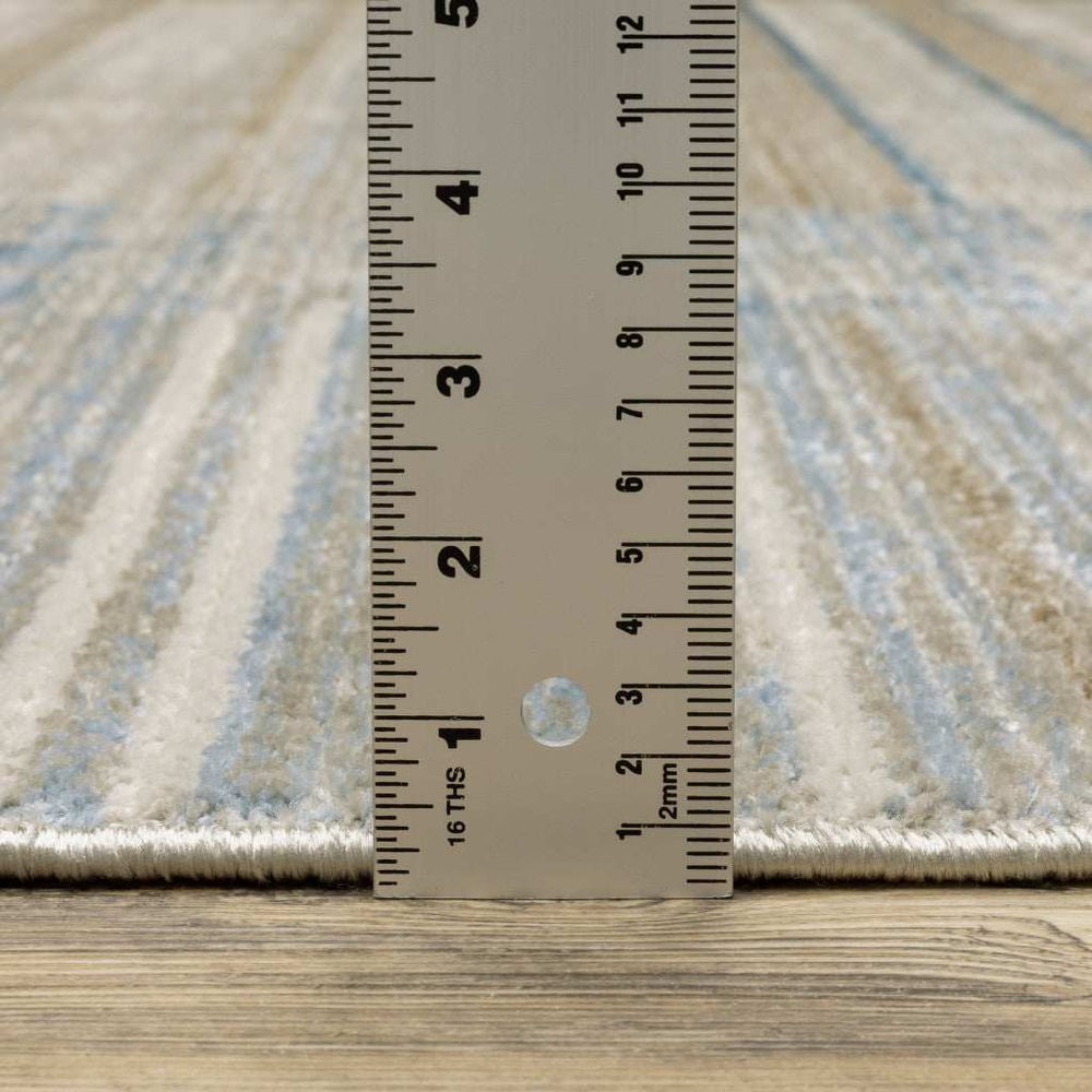 8' X 11' Blue Dark Blue Teal Grey Ivory Beige And Tan Geometric Power Loom Stain Resistant Area Rug With Fringe - Homeroots - Flyclothing LLC