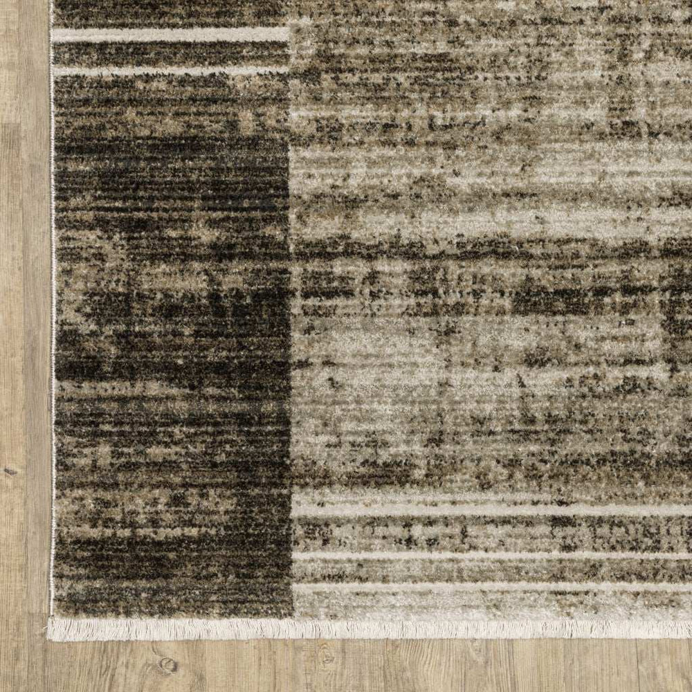 8' Beige and Charcoal Geometric Power Loom Runner Rug - Homeroots - Flyclothing LLC