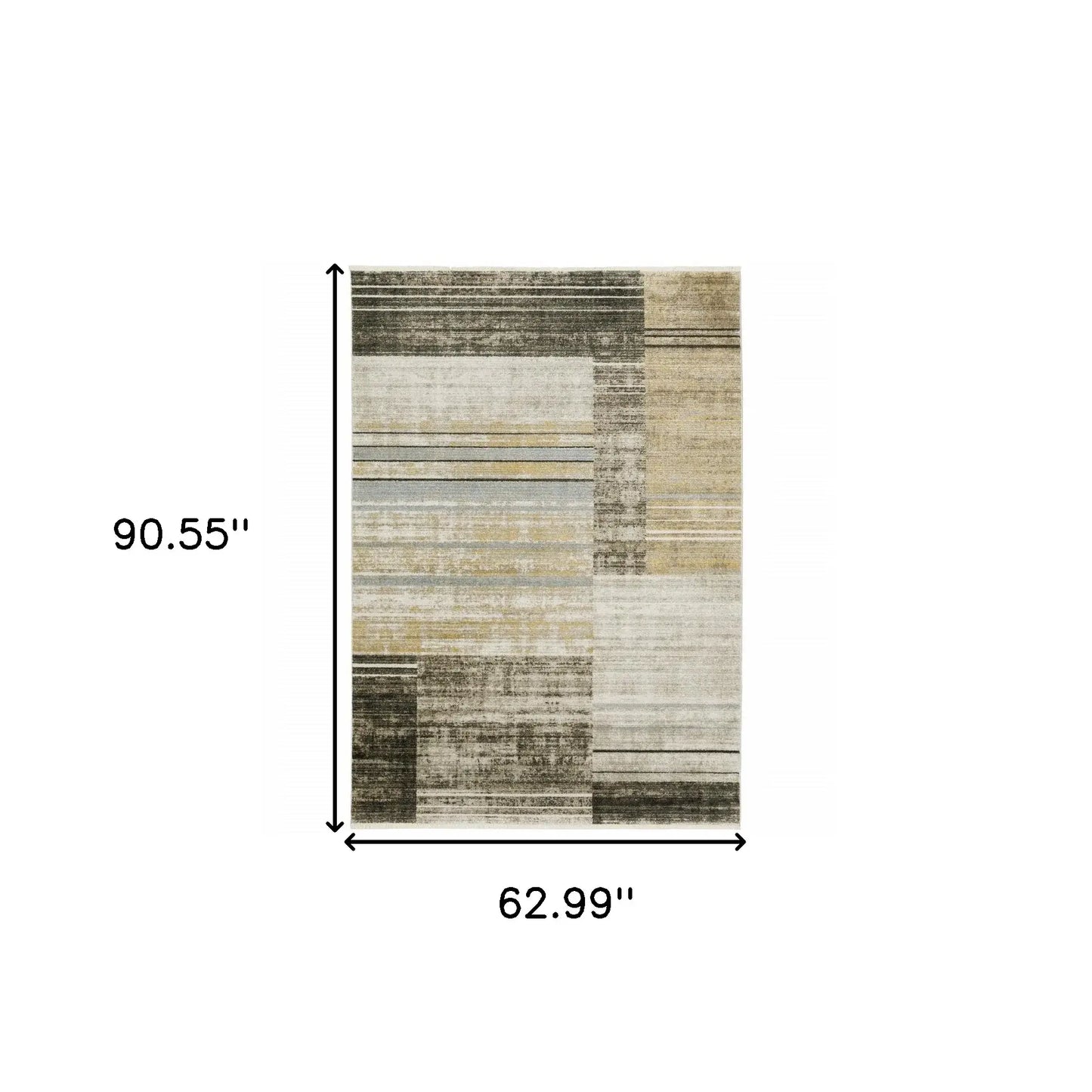 5' X 8' Beige Charcoal Brown Grey Tan Gold And Blue Geometric Power Loom Stain Resistant Area Rug With Fringe - Homeroots - Flyclothing LLC