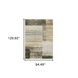 8' X 11' Beige Charcoal Brown Grey Tan Gold And Blue Geometric Power Loom Stain Resistant Area Rug With Fringe - Homeroots - Flyclothing LLC