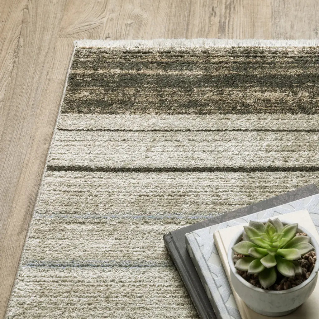 10' X 13' Beige Charcoal Brown Grey Tan Gold And Blue Geometric Power Loom Stain Resistant Area Rug With Fringe - Homeroots - Flyclothing LLC