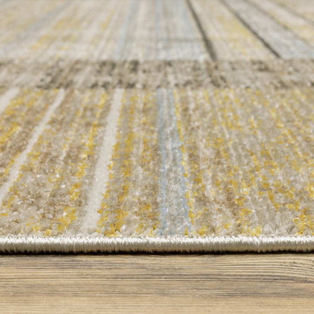 10' X 13' Beige Charcoal Brown Grey Tan Gold And Blue Geometric Power Loom Stain Resistant Area Rug With Fringe - Homeroots - Flyclothing LLC