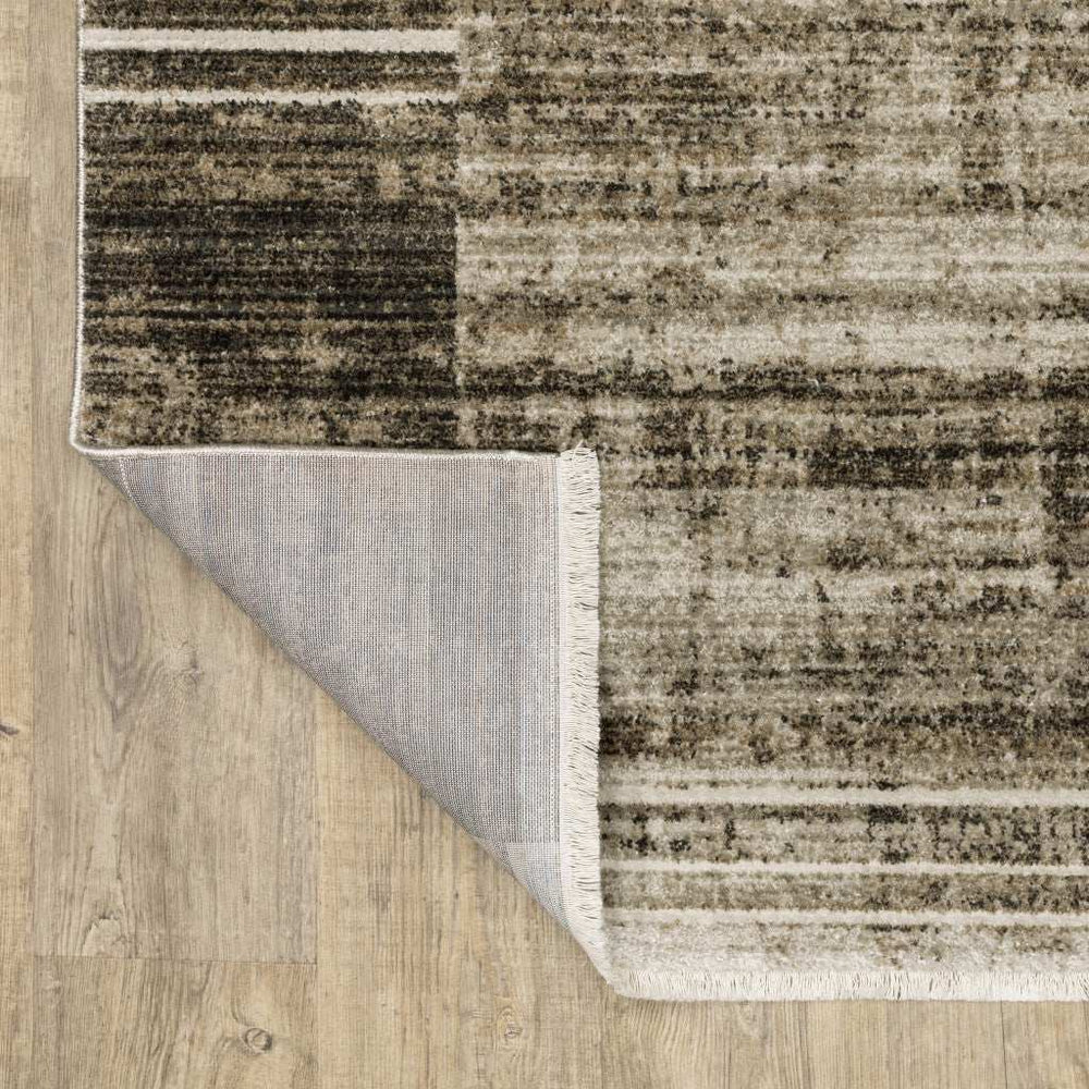 10' X 13' Beige Charcoal Brown Grey Tan Gold And Blue Geometric Power Loom Stain Resistant Area Rug With Fringe - Homeroots - Flyclothing LLC