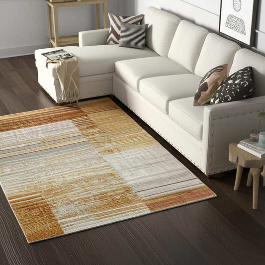 5' X 8' Rust Gold Blue Grey Ivory And Tan Geometric Power Loom Stain Resistant Area Rug With Fringe - Homeroots - Flyclothing LLC
