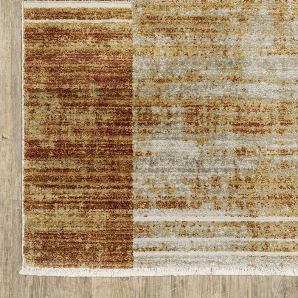 8' X 11' Rust Gold Blue Grey Ivory And Tan Geometric Power Loom Stain Resistant Area Rug With Fringe - Homeroots - Flyclothing LLC
