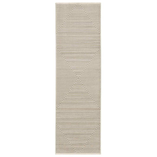 8' Ivory Beige Taupe And Tan Geometric Power Loom Runner Rug With Fringe - Homeroots - Flyclothing LLC