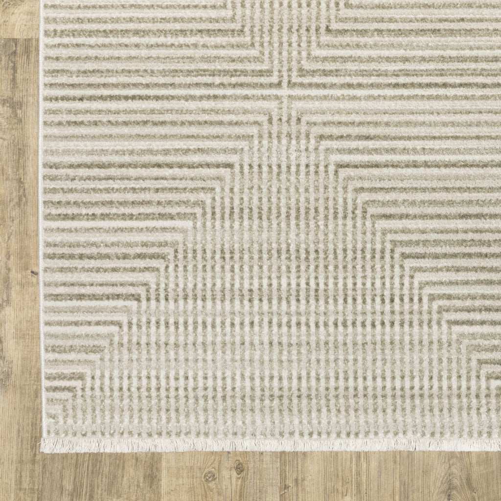 8' Ivory Beige Taupe And Tan Geometric Power Loom Runner Rug With Fringe - Homeroots - Flyclothing LLC