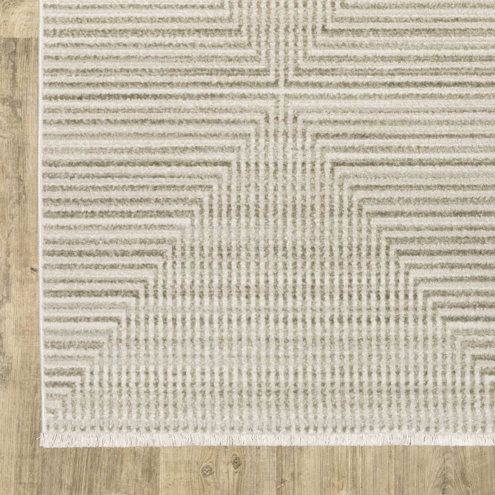 8' Ivory Beige Taupe And Tan Geometric Power Loom Runner Rug With Fringe - Homeroots - Flyclothing LLC