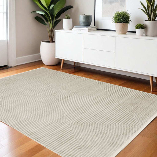 4' X 6' Ivory Beige Taupe And Tan Geometric Power Loom Stain Resistant Area Rug With Fringe - Homeroots - Flyclothing LLC