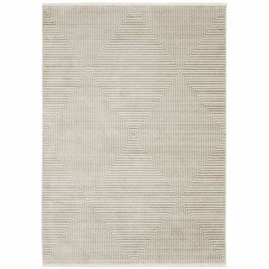 4' X 6' Ivory Beige Taupe And Tan Geometric Power Loom Stain Resistant Area Rug With Fringe - Homeroots - Flyclothing LLC