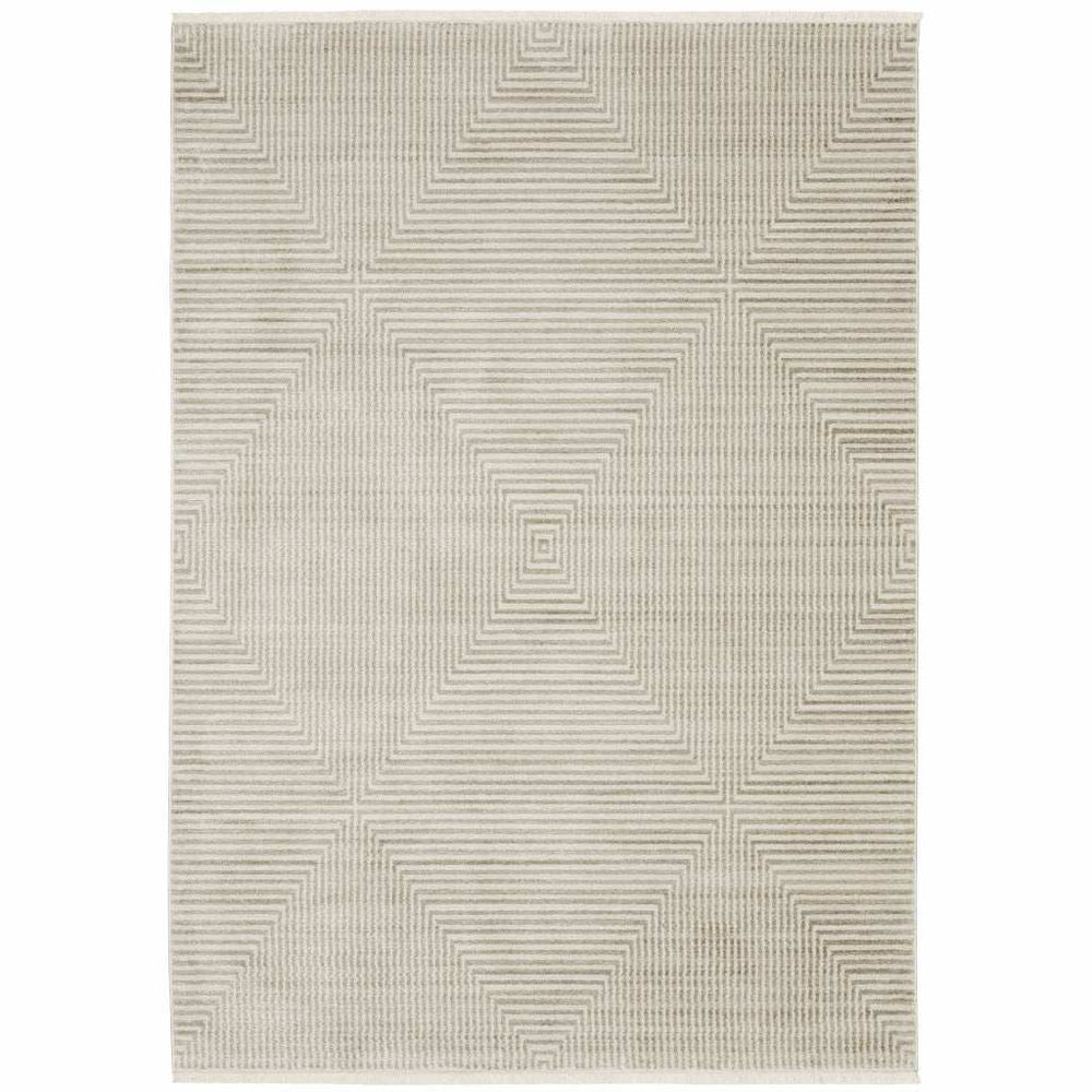 5' X 8' Ivory Beige Taupe And Tan Geometric Power Loom Stain Resistant Area Rug With Fringe - Homeroots - Flyclothing LLC