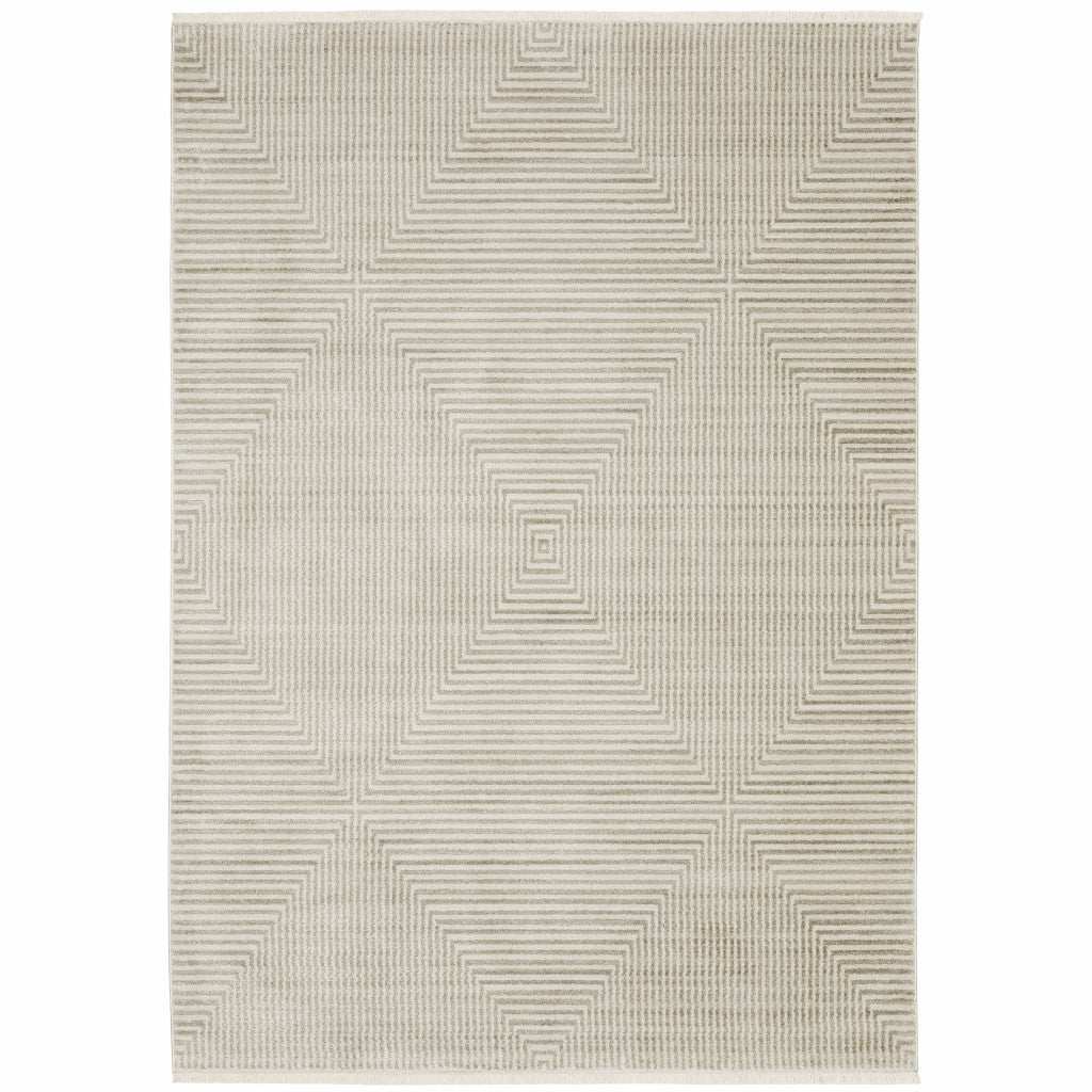 6' X 9' Beige and Ivory Geometric Power Loom Area Rug - Homeroots - Flyclothing LLC