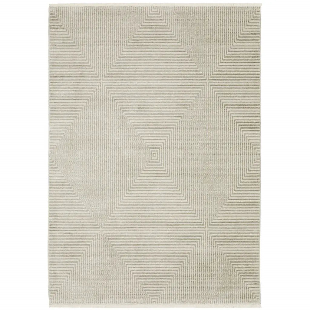 8' X 11' Beige and Ivory Geometric Power Loom Area Rug - Homeroots - Flyclothing LLC