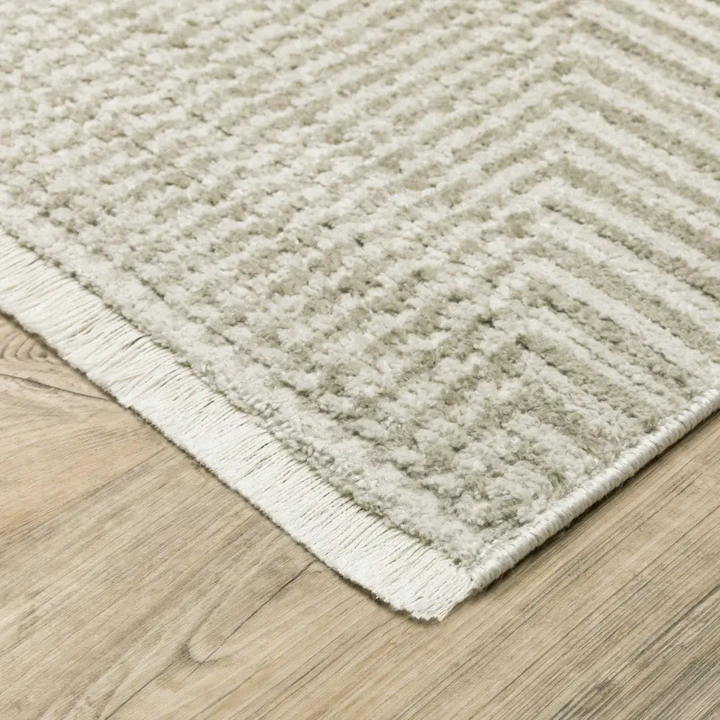 10' X 13' Ivory Beige Taupe And Tan Geometric Power Loom Stain Resistant Area Rug With Fringe - Homeroots - Flyclothing LLC