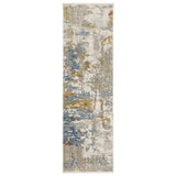 8' Beige Grey Gold Blue Rust And Teal Abstract Power Loom Runner Rug With Fringe - Homeroots - Flyclothing LLC
