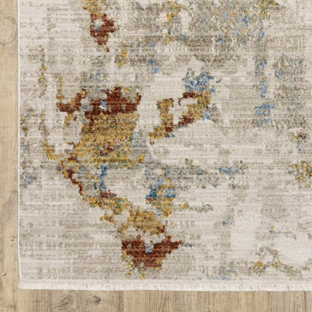 4' X 6' Beige Grey Gold Blue Rust And Teal Abstract Power Loom Stain Resistant Area Rug With Fringe - Homeroots - Flyclothing LLC