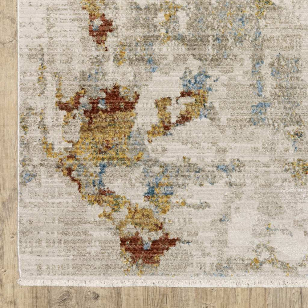 6' X 9' Beige Grey Gold Blue Rust And Teal Abstract Power Loom Stain Resistant Area Rug With Fringe - Homeroots - Flyclothing LLC