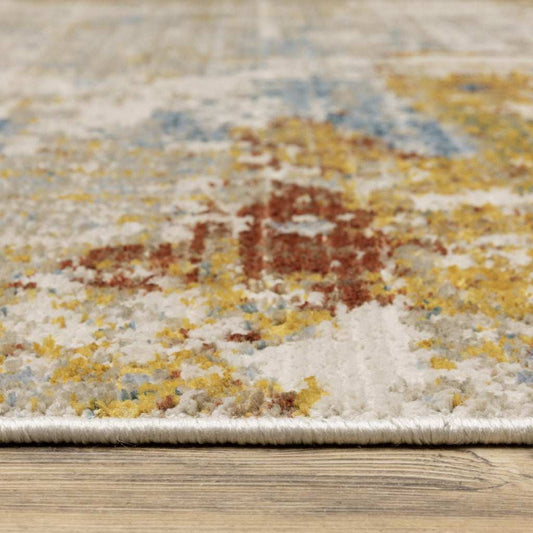 8' X 11' Beige Grey Gold Blue Rust And Teal Abstract Power Loom Stain Resistant Area Rug With Fringe - Homeroots - Flyclothing LLC