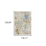 10' X 13' Beige Grey Gold Blue Rust And Teal Abstract Power Loom Stain Resistant Area Rug With Fringe - Homeroots - Flyclothing LLC