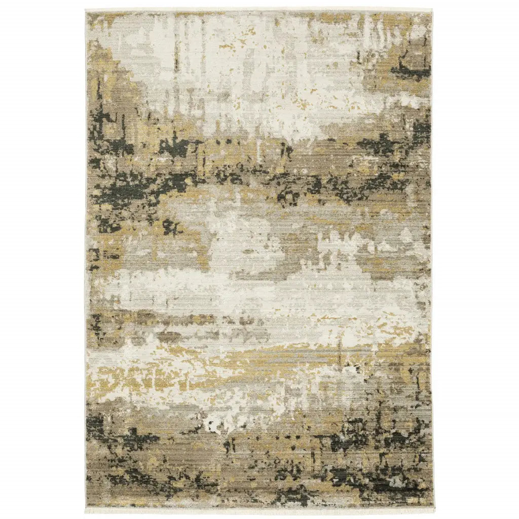 4' X 6' Grey Gold Black Charcoal And Beige Abstract Power Loom Stain Resistant Area Rug With Fringe - Homeroots - Flyclothing LLC