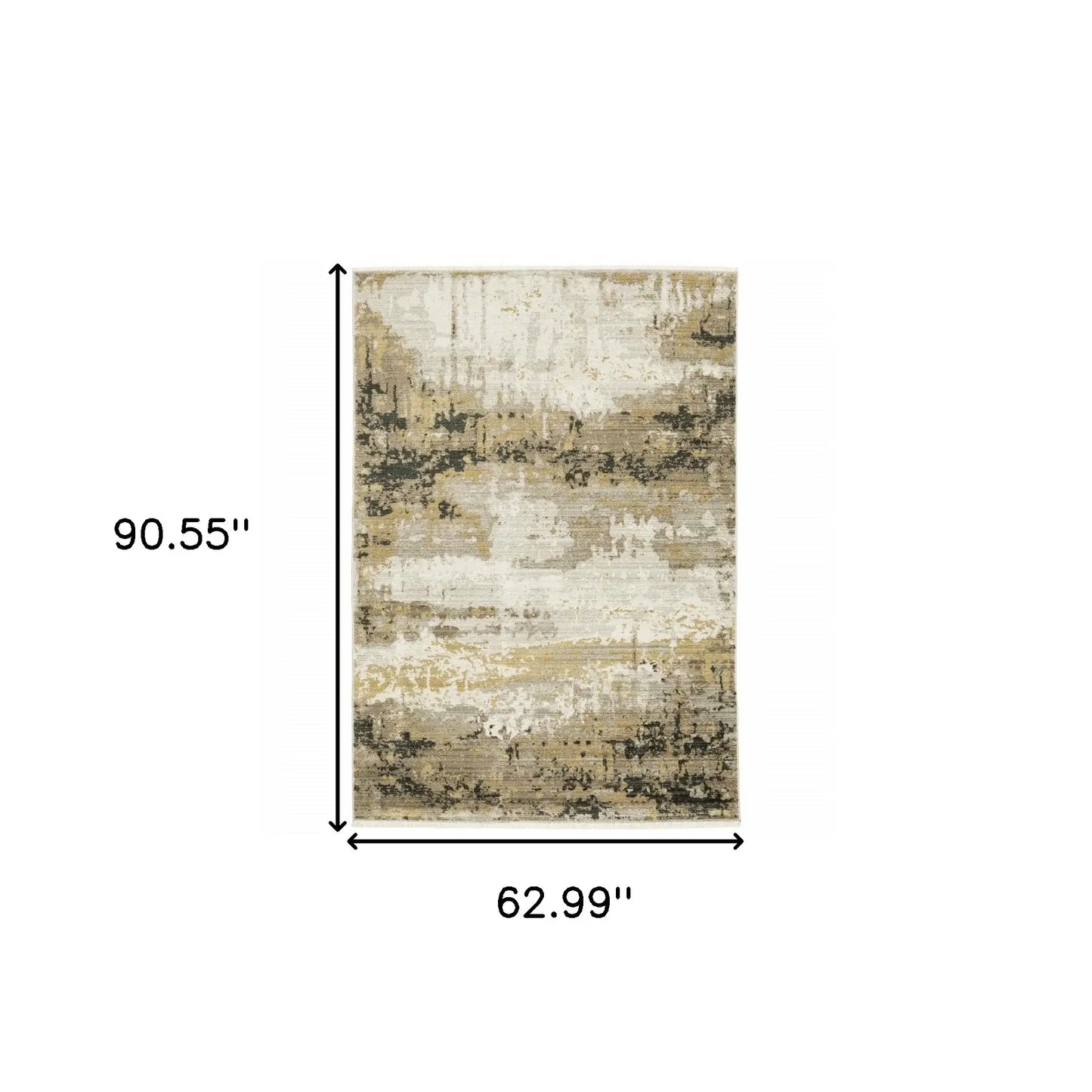 5' X 8' Grey Gold Black Charcoal And Beige Abstract Power Loom Stain Resistant Area Rug With Fringe - Homeroots - Flyclothing LLC