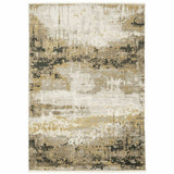 5' X 8' Grey Gold Black Charcoal And Beige Abstract Power Loom Stain Resistant Area Rug With Fringe - Homeroots - Flyclothing LLC