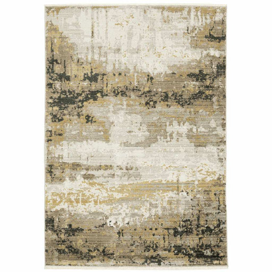 6' X 9' Grey Gold Black Charcoal And Beige Abstract Power Loom Stain Resistant Area Rug With Fringe - Homeroots - Flyclothing LLC