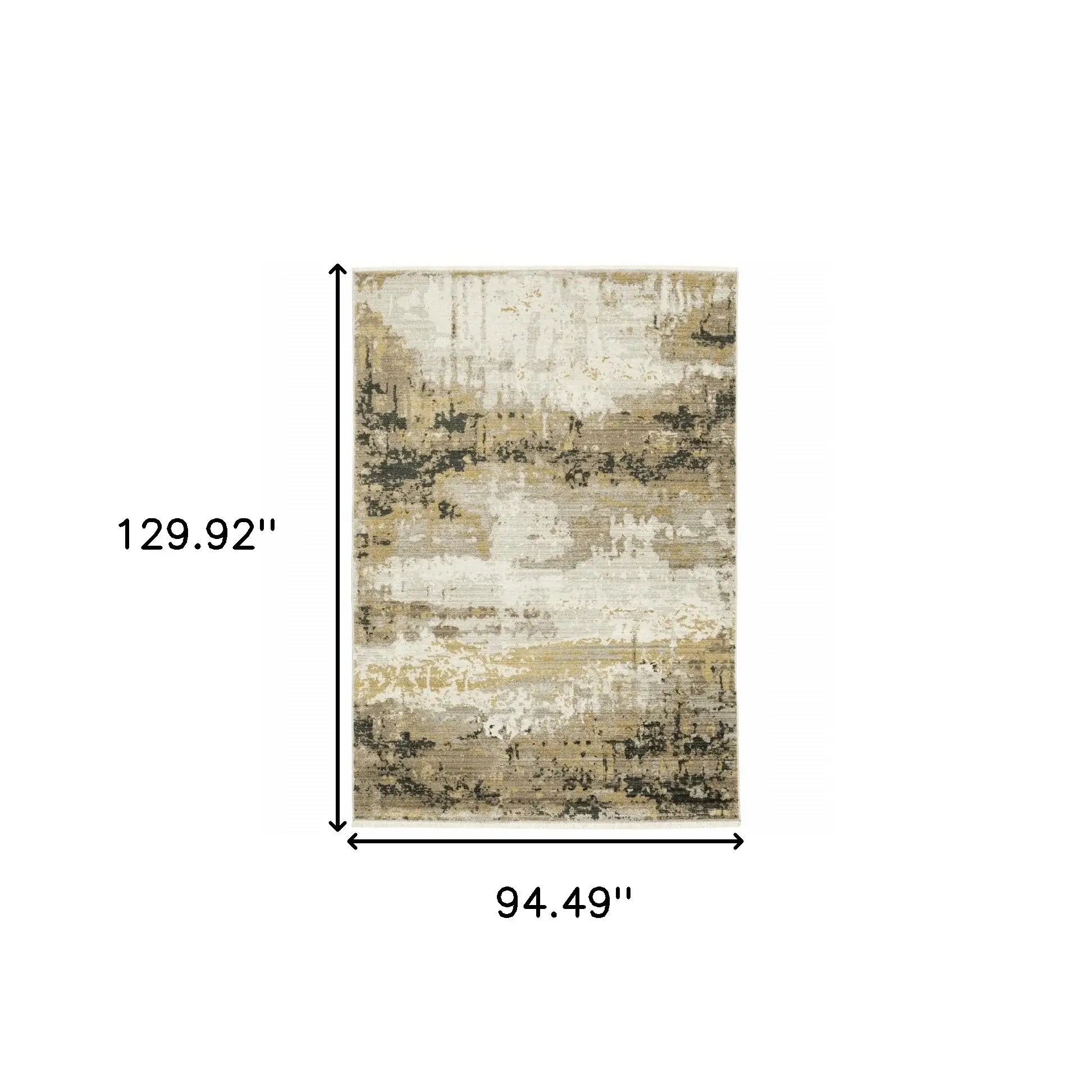 8' X 11' Grey Gold Black Charcoal And Beige Abstract Power Loom Stain Resistant Area Rug With Fringe - Homeroots - Flyclothing LLC