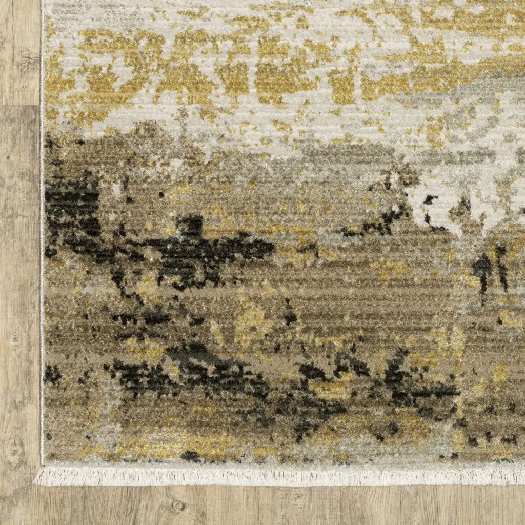 8' X 11' Grey Gold Black Charcoal And Beige Abstract Power Loom Stain Resistant Area Rug With Fringe - Homeroots - Flyclothing LLC