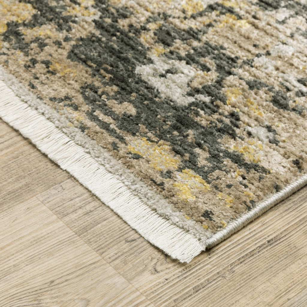10' X 13' Grey Gold Black Charcoal And Beige Abstract Power Loom Stain Resistant Area Rug With Fringe - Homeroots - Flyclothing LLC