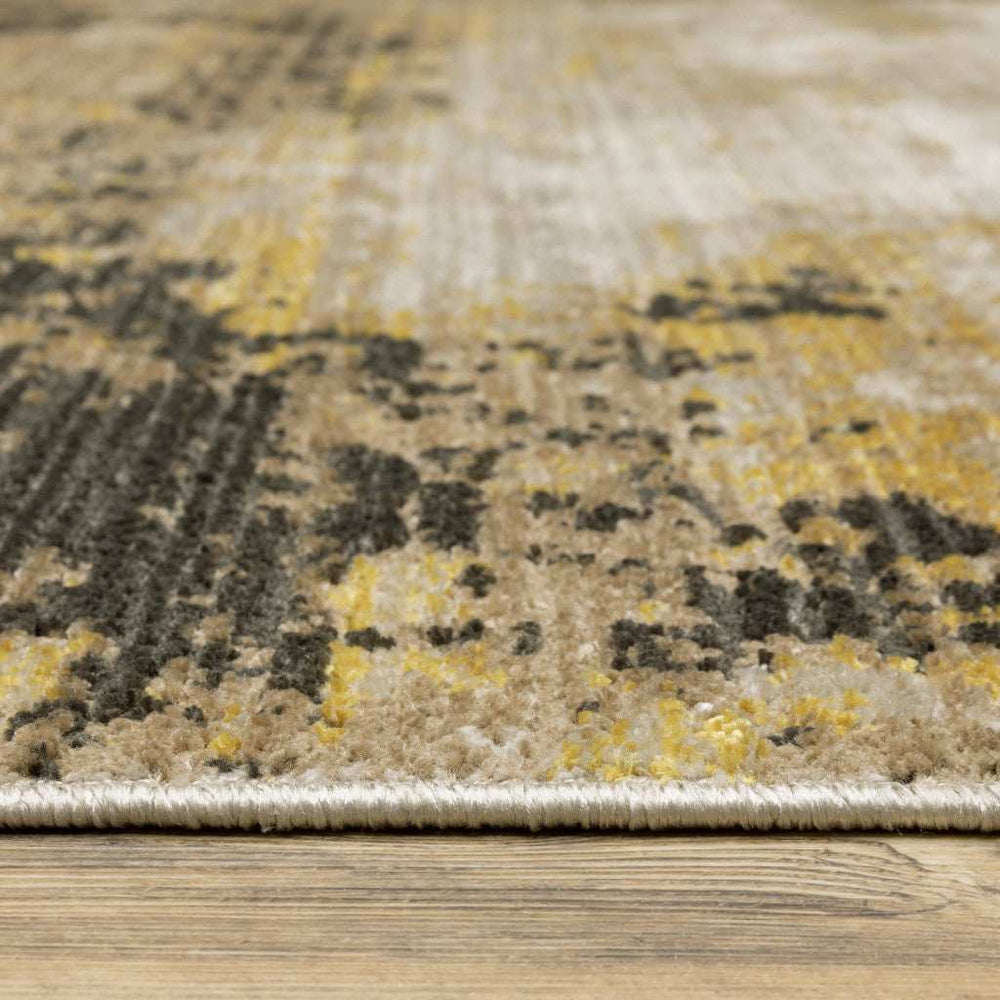 10' X 13' Grey Gold Black Charcoal And Beige Abstract Power Loom Stain Resistant Area Rug With Fringe - Homeroots - Flyclothing LLC