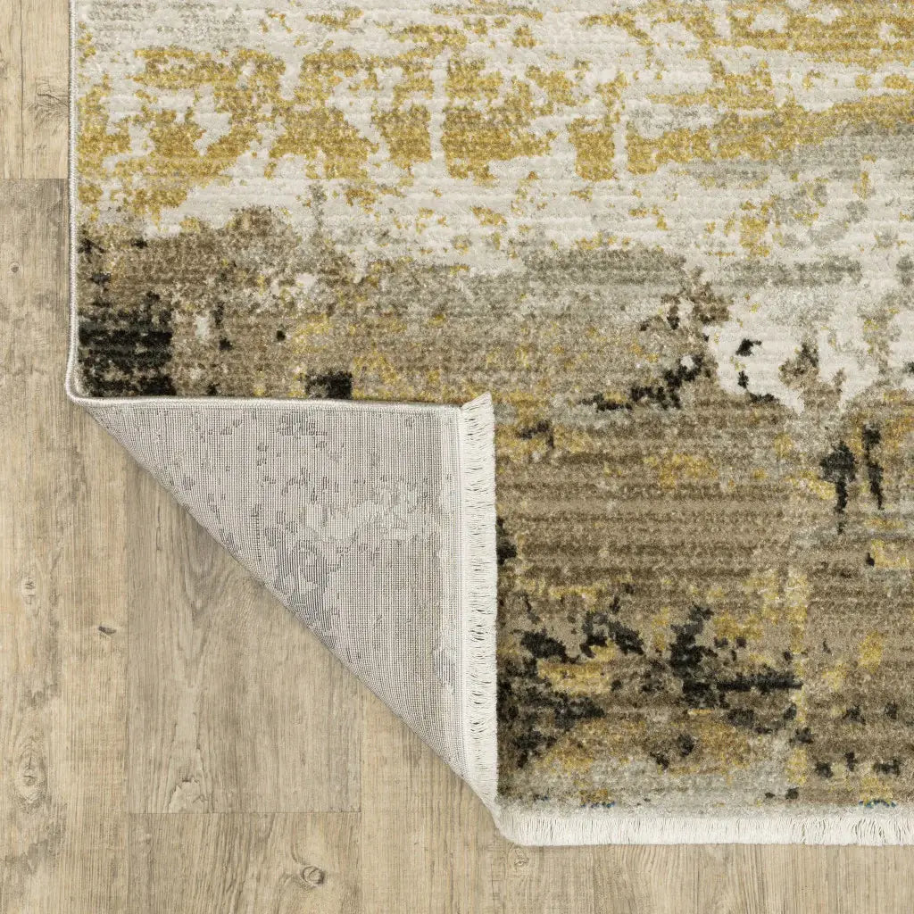 10' X 13' Grey Gold Black Charcoal And Beige Abstract Power Loom Stain Resistant Area Rug With Fringe - Homeroots - Flyclothing LLC