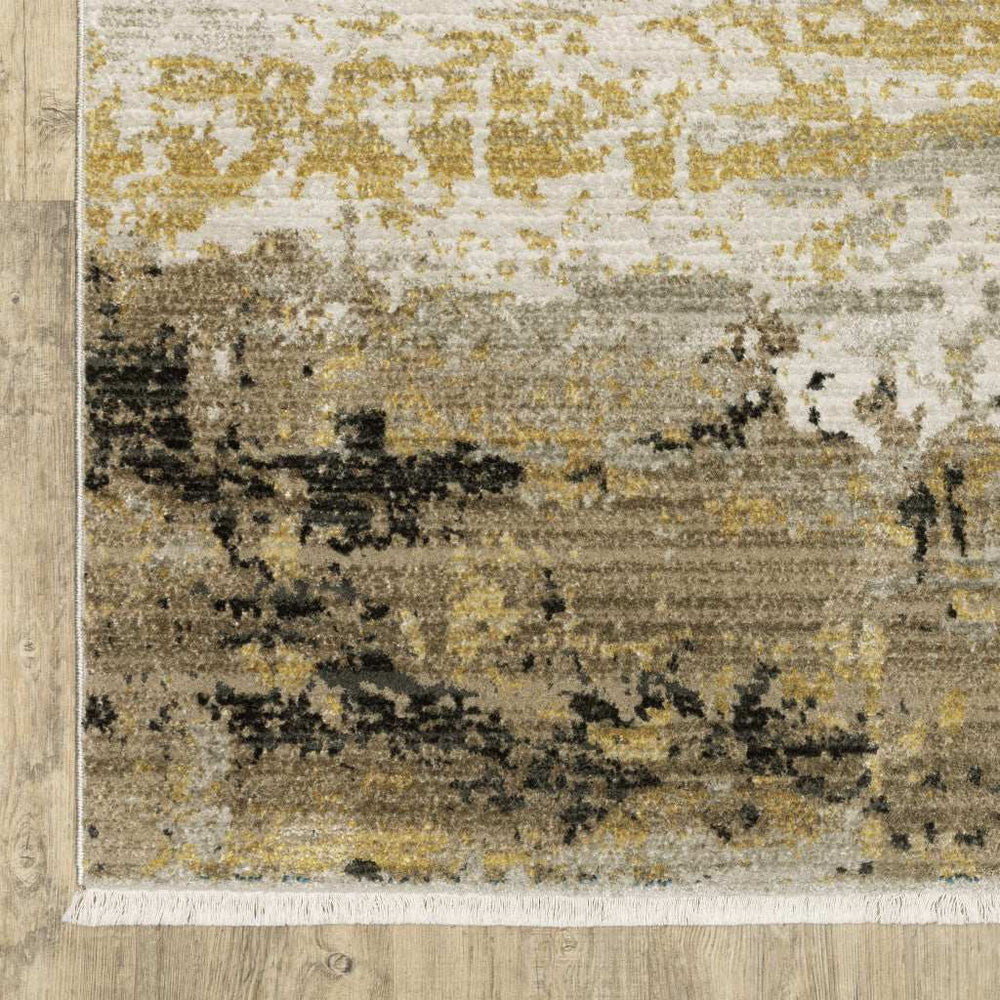 10' X 13' Grey Gold Black Charcoal And Beige Abstract Power Loom Stain Resistant Area Rug With Fringe - Homeroots - Flyclothing LLC
