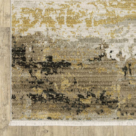 10' X 13' Grey Gold Black Charcoal And Beige Abstract Power Loom Stain Resistant Area Rug With Fringe - Homeroots - Flyclothing LLC